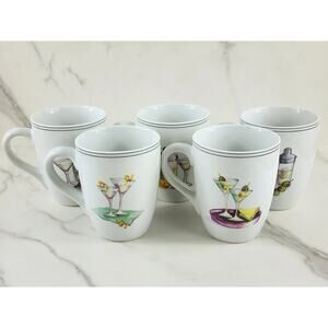 Boston Warehouse Coffee Mug Teacup 12oz Martini Design 4 1/4" Porcelain 2003 x5